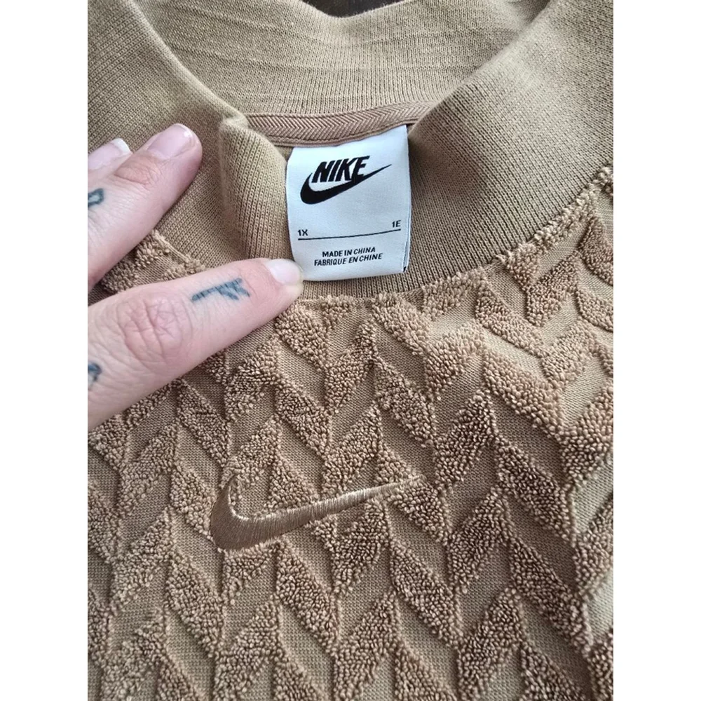 Women's Nike Tan Terry Textured Oversized Short Sleeve Tee Plus Size 1X NWOT